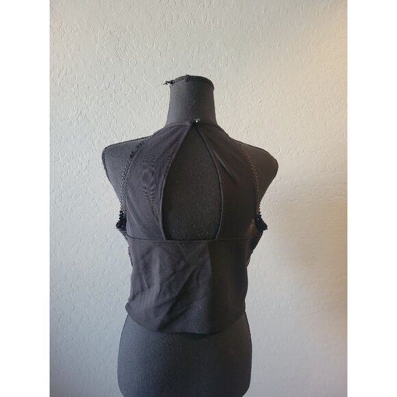 Bebe Black Embroidered Halter Top Size 8 Party Event Clubwear Wedding Cocktail - Picture 7 of 14